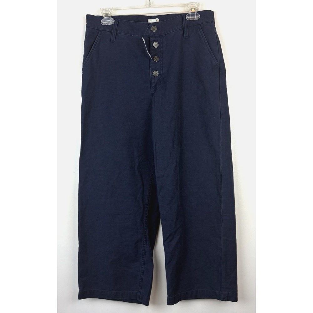 J Crew Wide Leg Crop Pants Women 28 Blue Button Fly Cotton L9797 Preppy New